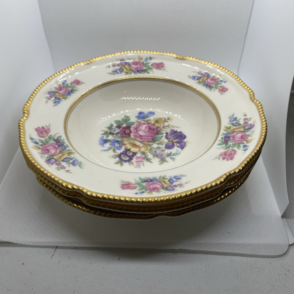 Vintage Castleton Rose Bouquet 8" Porcelain Bowl Scalloped Gold Rim Made in USA